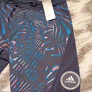 Adidas Blue and Pink Athletic Shorts with Abstract Design